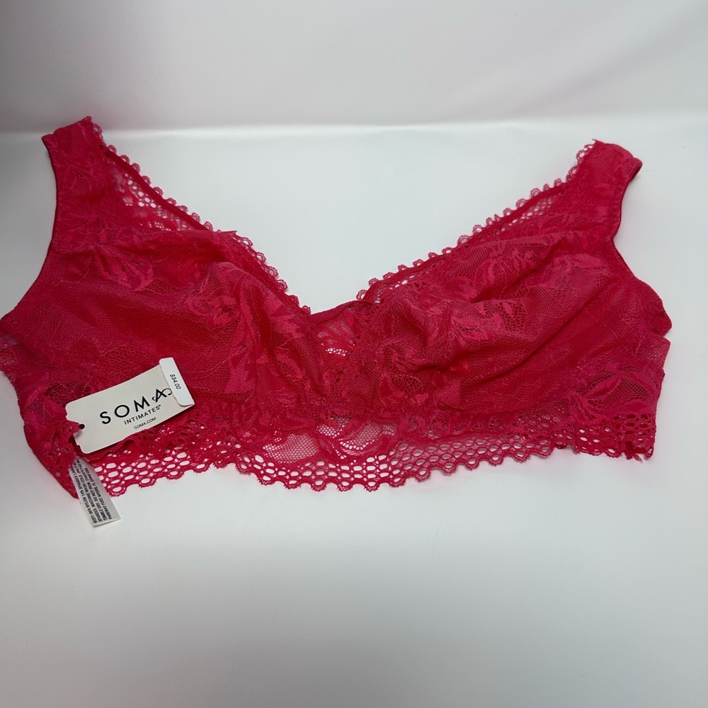 Soma Women's Vibrant Red Lace plunge Bralette size L